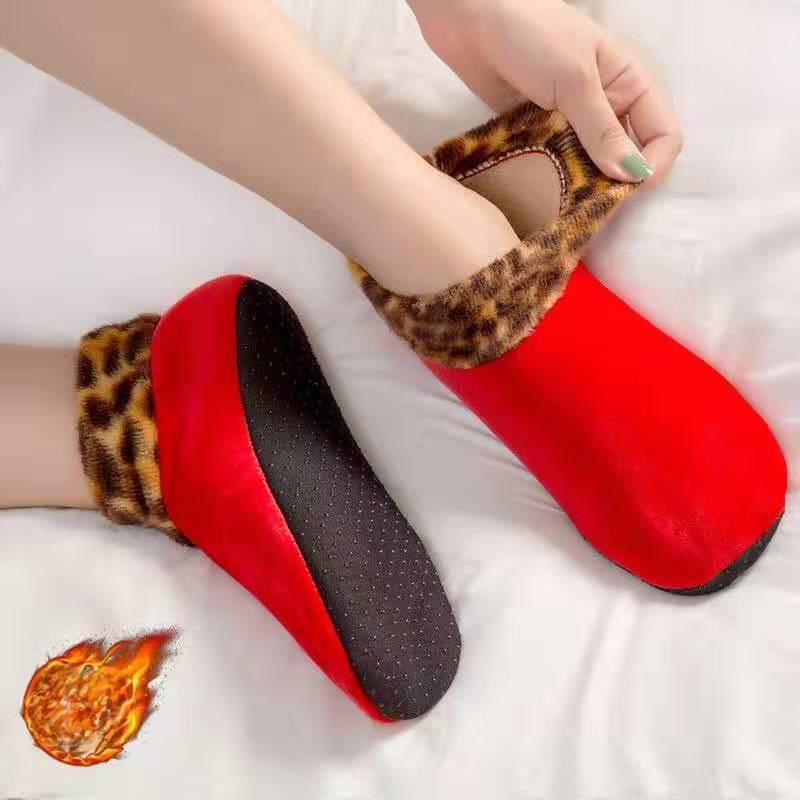 Damen Plus Samt Verdickte Rutschfeste Haussocken – Warme Halblange Überschuhe für Herbst & Winter.