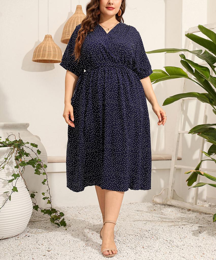 Mid-length Dress Women's Summer Temperament Elegant Polka Dot Holiday Plus-size Dress