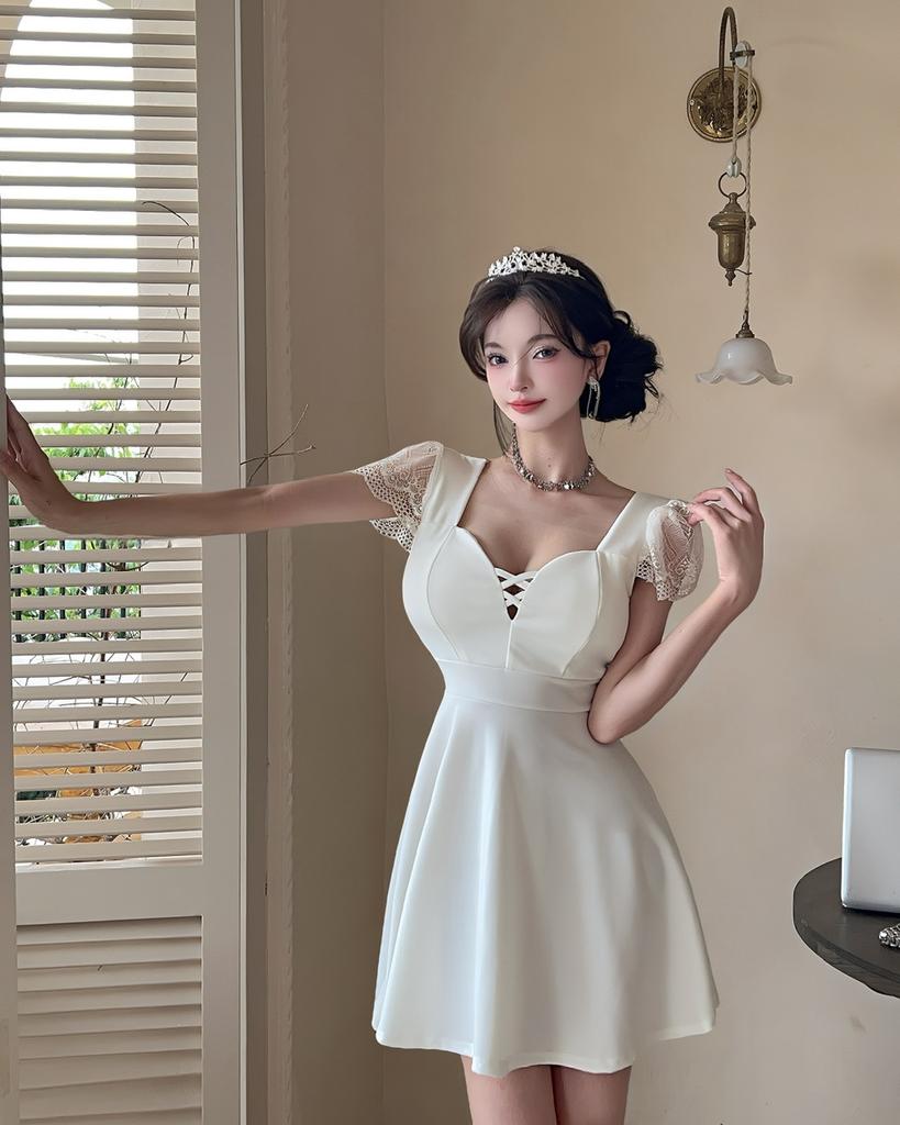 Lace Splicing Sexy Suspender Dress Women's Summer Slim Waist Skirt Show Figure A Word Short Skirt