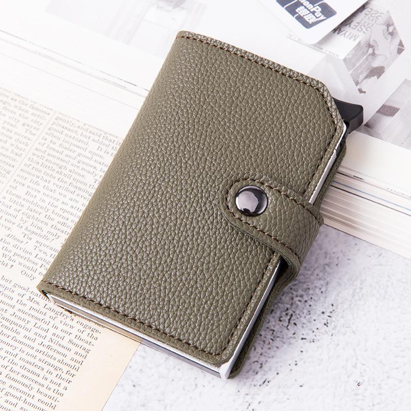 Lychee Pattern Wallet Leather Men's and Women's RFID Wallet Elastic Aluminum Frame Card Bag Carbon Fiber Card Cover OEM