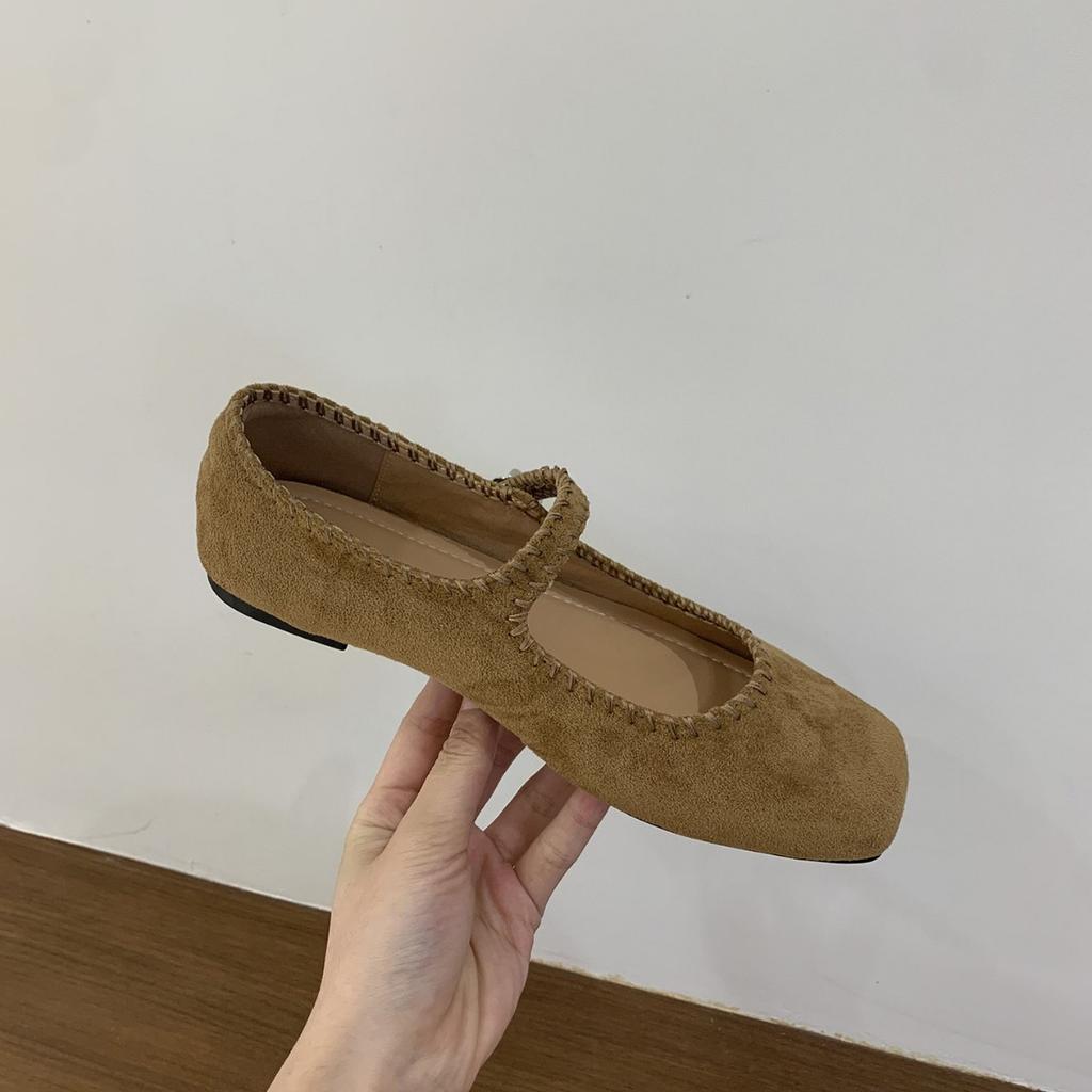 French Suede Ballet Flats Women's 2025 Spring and Autumn New Retro Square Head Casual Flat Mary Jane Single Shoes