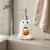 Empty Lotion Container Halloween Ceramic Ghost Soap Dispenser, with Stainless Steel Pump, Pumpkin Refillable Dispenser Liquid Hand Container,