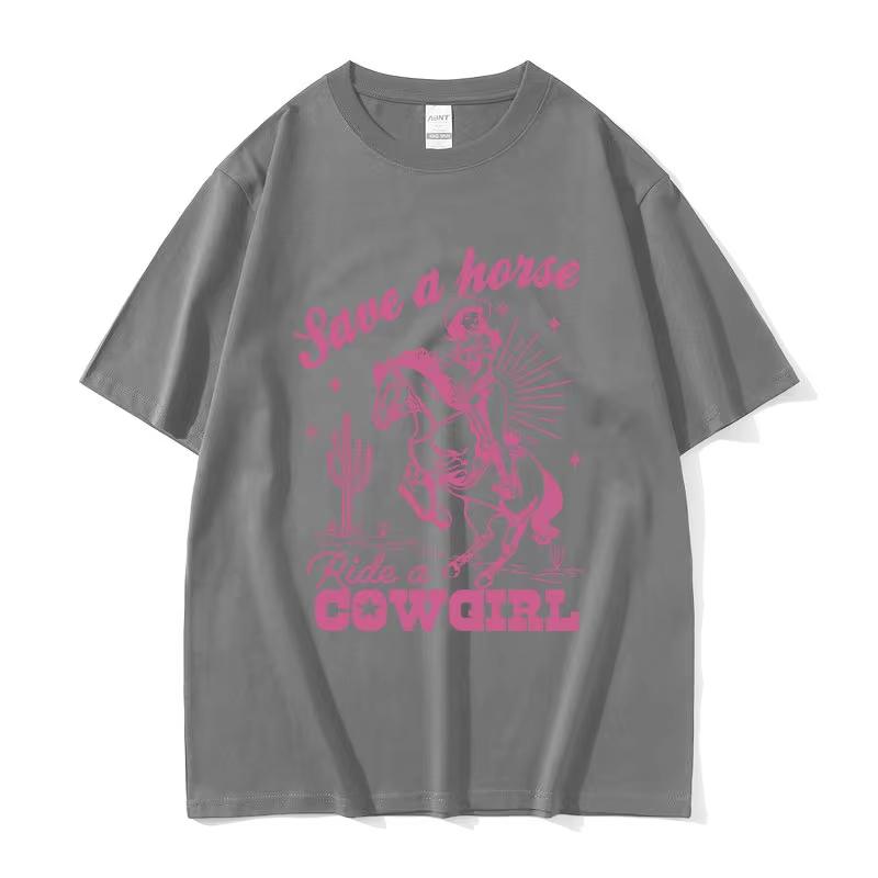 2025 Summe Save A Horse Ride A Cowboy Druck Freizeit Herren Damen Harajuku F100 Reine Baumwolle Bedrucktes Atmungsaktives T-Shirt Y2k