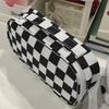 Capacity And Simple Large Black White Plaid Pencil Case Portable Canvas Material Pencil Bag School Office Supplies Stationery
