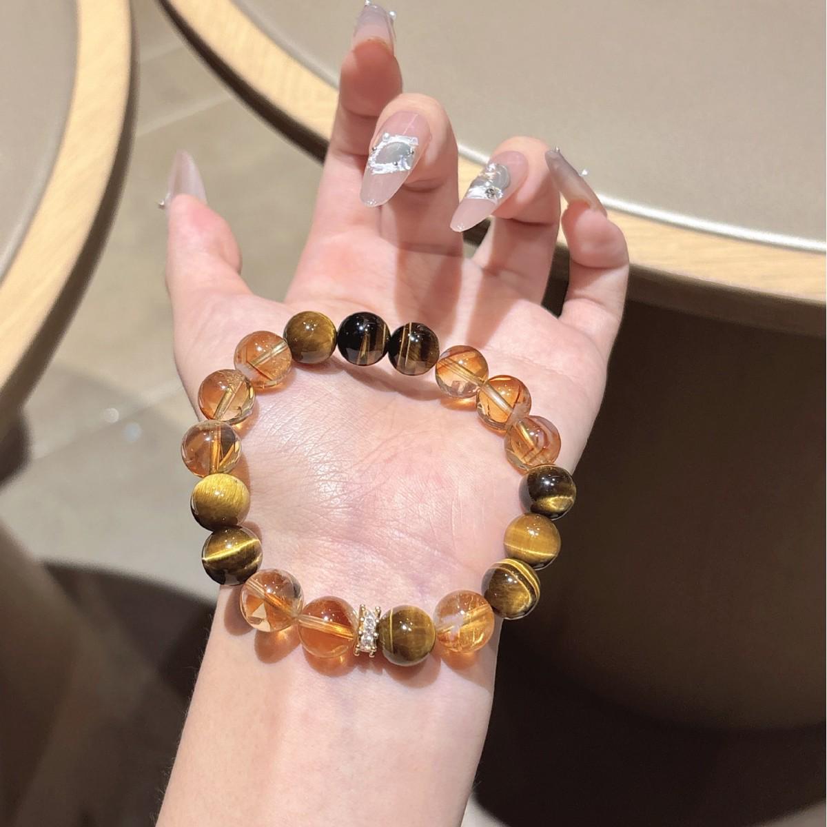 

Tiaomosi Natural Crystal Tiger Eye & Yellow Topaz Bracelet - Couple Style Valentine s Day Gift 8mm beads