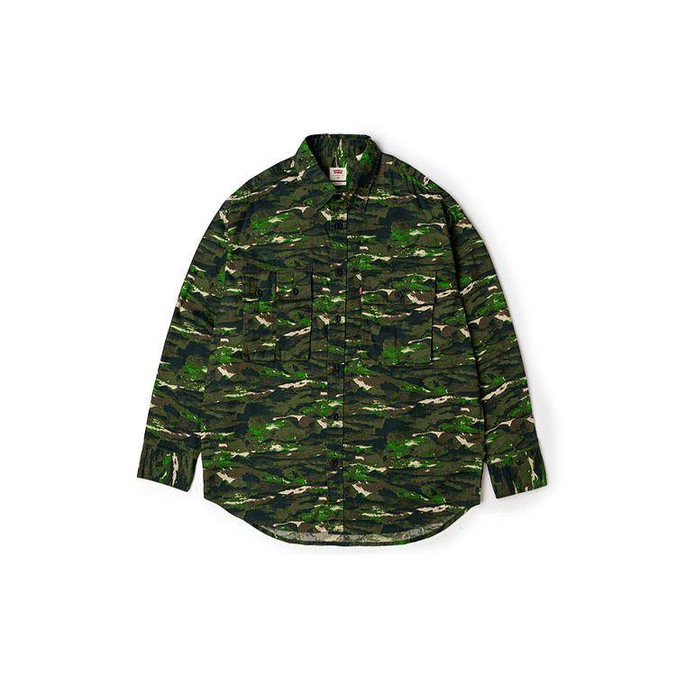 Levis Camouflage Casual Loose Long Sleeve Shirt Unisex Shirts Green 39355-0002