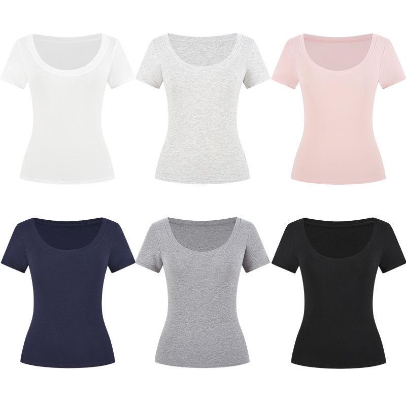 Dámské letní tričko z čisté bavlny s krátkým rukávem a výstřihem do U, slim fit, 2025