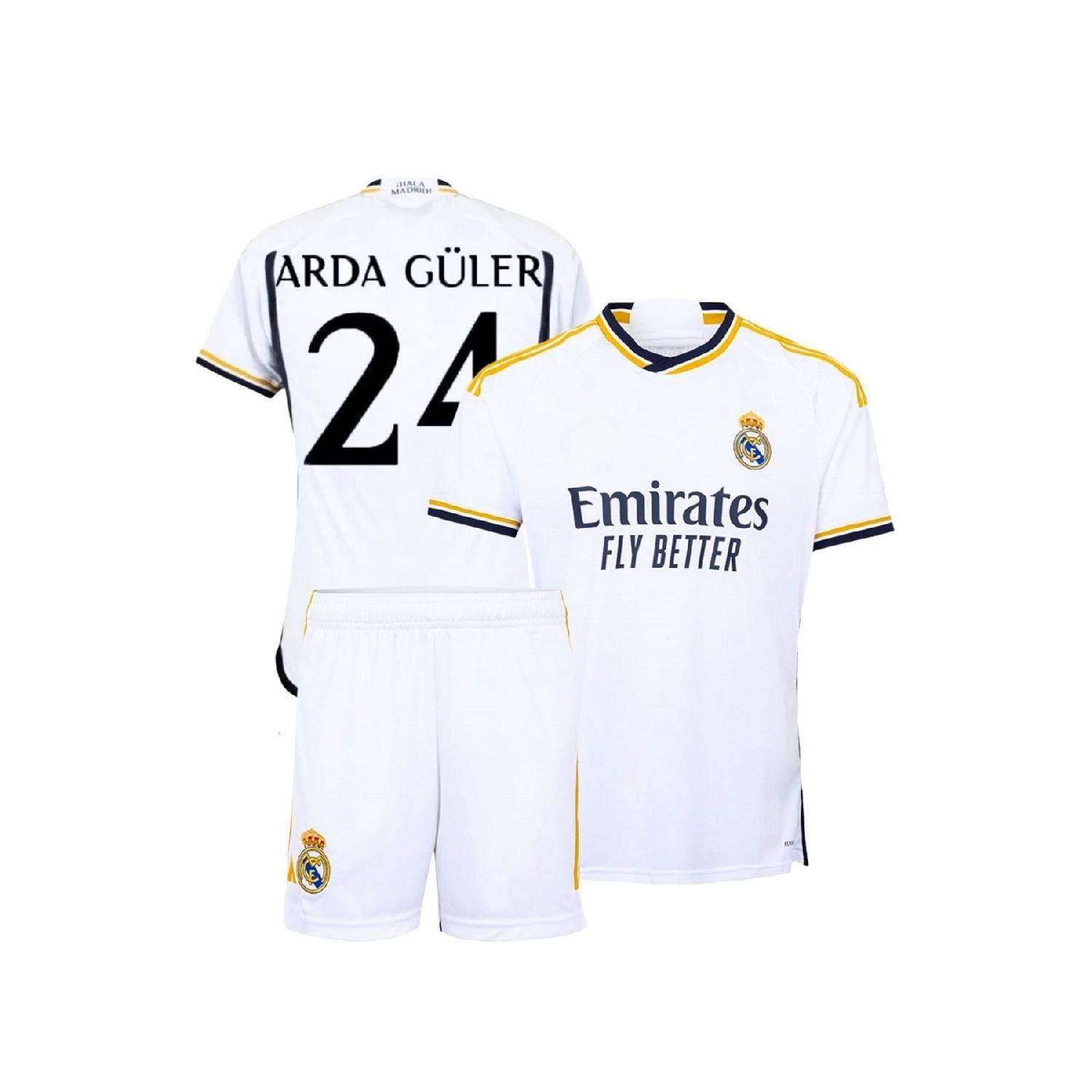 

Детская футболка Arda Gler Real Madrid, новый сезон 2023/24, комплект белых детских трикотажных шорт Arda Gler