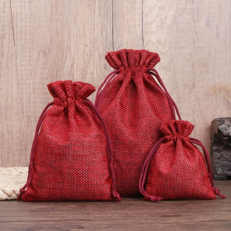 1 Stück Aufbewahrungsbeutel 7x9/10x14/13x18cm Leinen Jute Geschenkverpackungsbeutel Sackleinen Geschenk Bunte Kordelzugbeutel