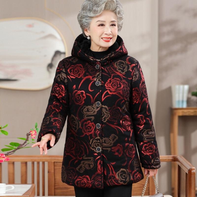 

Бабушкина зимняя куртка с капюшоном, утепленная, одежда для пожилых мужчин и женщин, утолщенная теплая стеганая куртка, одежда для пожилой женщины, мамы, зимняя одежда 5XL (recommended 150-82.5 kg)