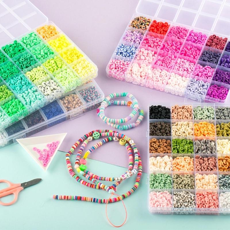 24 Color Clay Beads for Bracelet Making, Flat Clay Beads with Storage Box for DIY Jewelry Bracelet Necklace Making