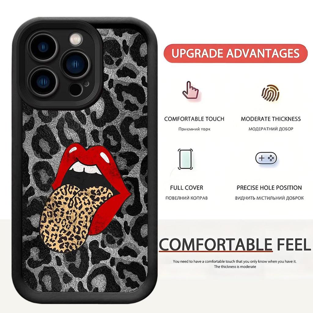 Leopard Print Lipstick iPhone 15/16/17 Case with Black Grooves