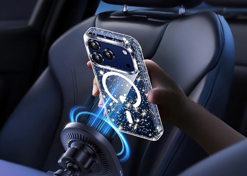 iPhone 17 Pro Case, MagSafe, Glitter - Transparent