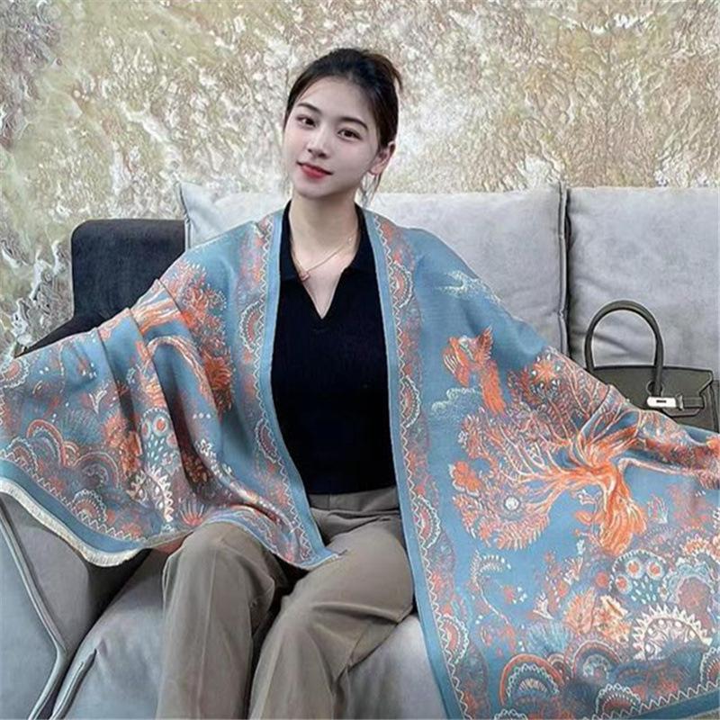New Travel Prairie Scarf for Women In Autumn and Winter Chinese Style Shawl  Fashionable and Versatile Imitation Cashmere Scarf