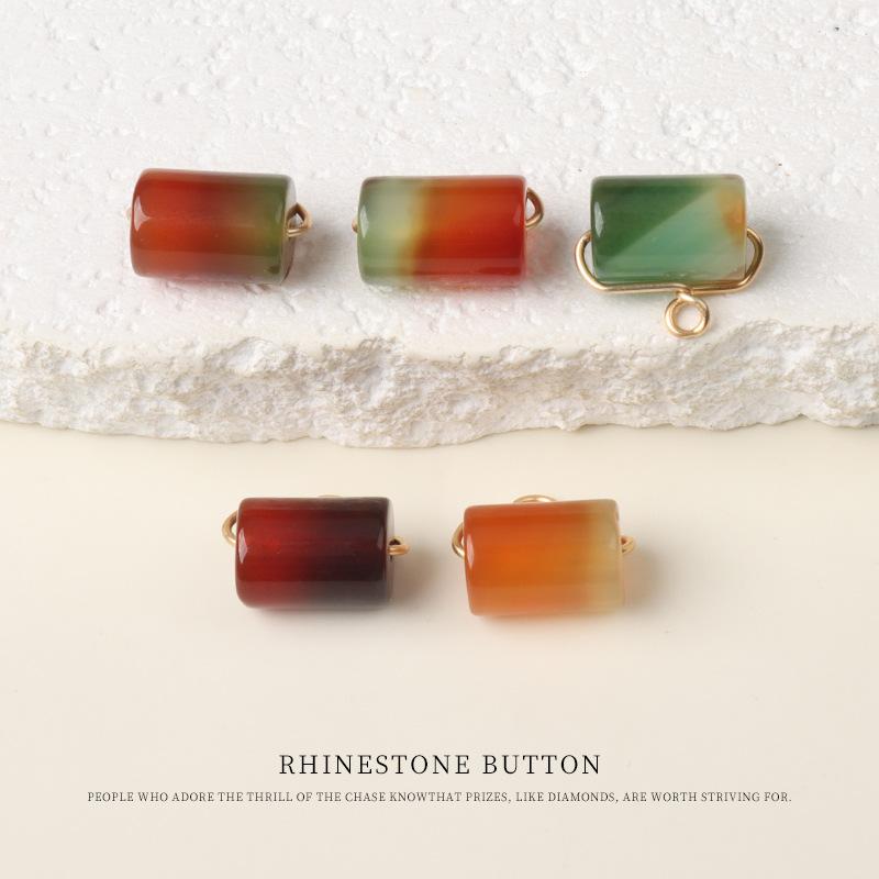 

5pcs Gradual Change Color Natural Jade Buttons Cylindrical Jade Buttons Chinese Hanfu Song Jin Cheongsam Buttons Shirt Cardigan Buttons 5 #green coffee horizontal diameter 12mm