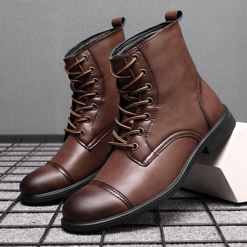 Mens Boots Retro High-top Leather Boots Italian Style Business Casual Dress Boots Men Chelsea Ankle Boot Plush Warm Winter Botas