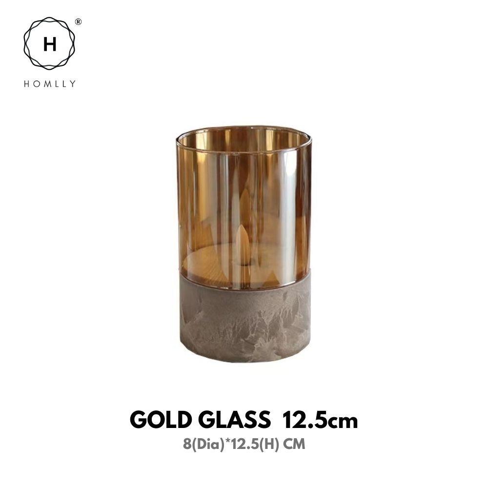 

Homlly Concrete Base LED Flickering Candles with Glass Cover(X2PCS) Gold 12.5cm X2