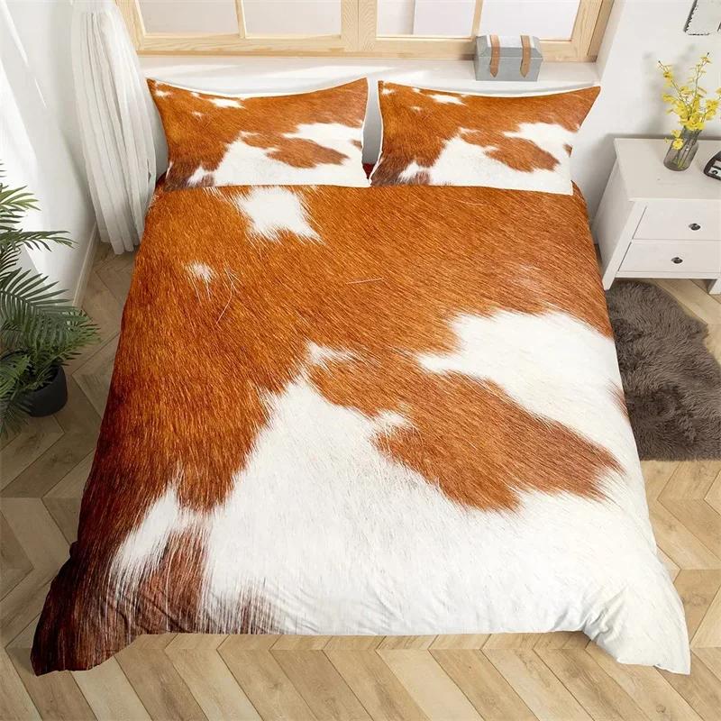 Cowhide Duvet Cover Twin King Farm Animal Bedding Set Western Patchwork Comforter Cover Microfiber Cow Fur Print Bedspread Cover