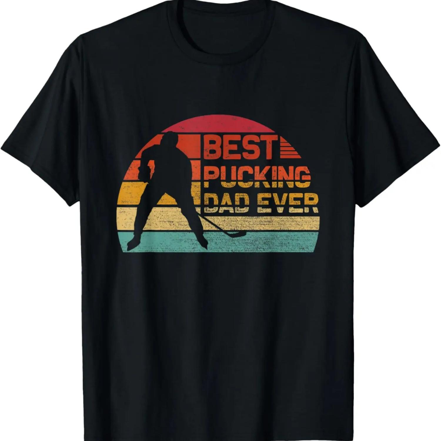

Mens Best Pucking Dad Ever - Funny Fathers Day Hockey Pun T-Shirt XXXXXL чорний