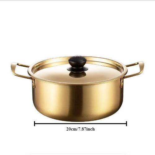 

1pcs Stainless Steel Korean Ramen Pot with Dual Handle for Noodles Soup Induction Cooker Compatible Kitchen Cooking Pot