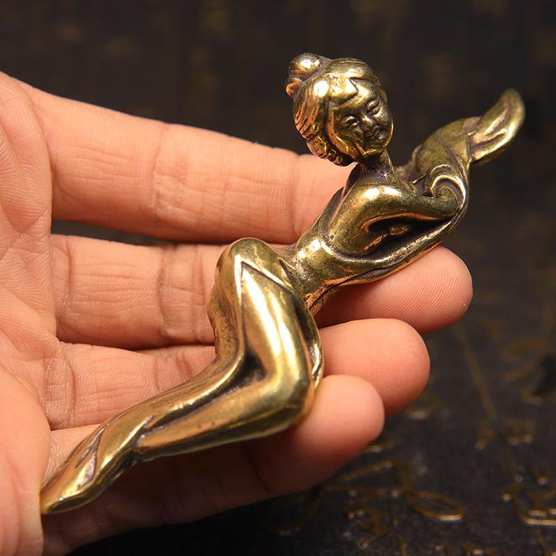 Pure Copper Ancient Maid Figurines Miniature Ornaments Paperweight Vintage Figures Office Desktop Decoration Crafts Accessories