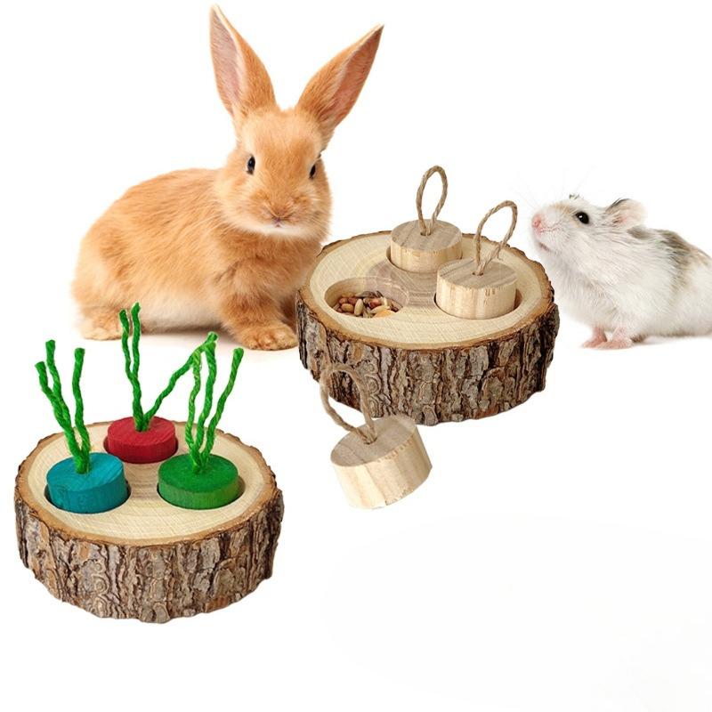 Wooden Hamster Toys, Pet Foraging Snack Boxes, Rabbit and Guinea Pig Teething Educational Toys, Hamster Landscaping Supplies