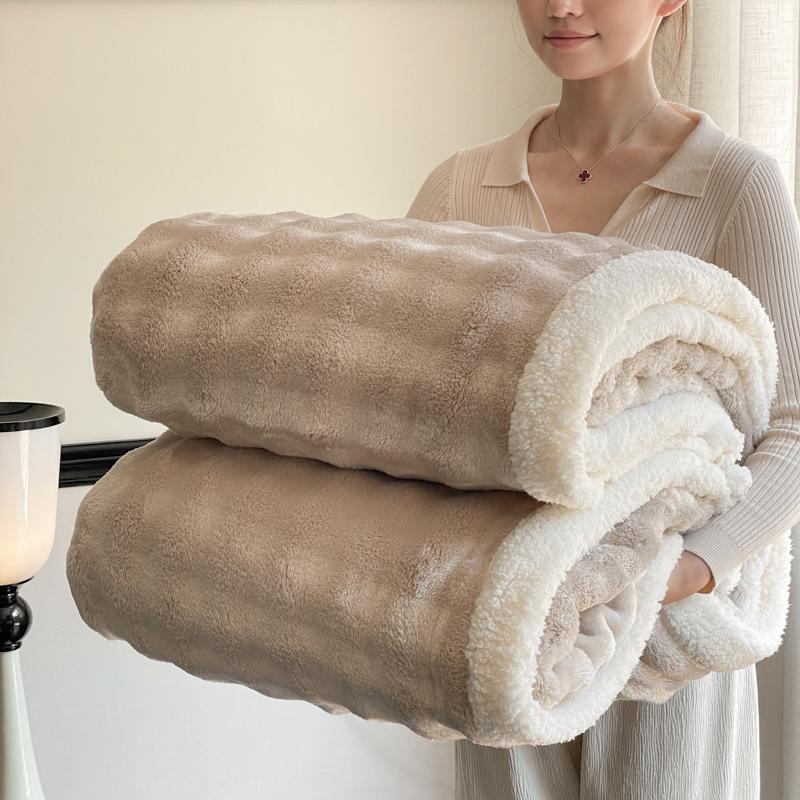 Double Layer Thick Fleece Blanket Queen Warm Imitation Lambswool Throw Blankets for Bed Sofa Autumn Winter Soft Plush Blanket