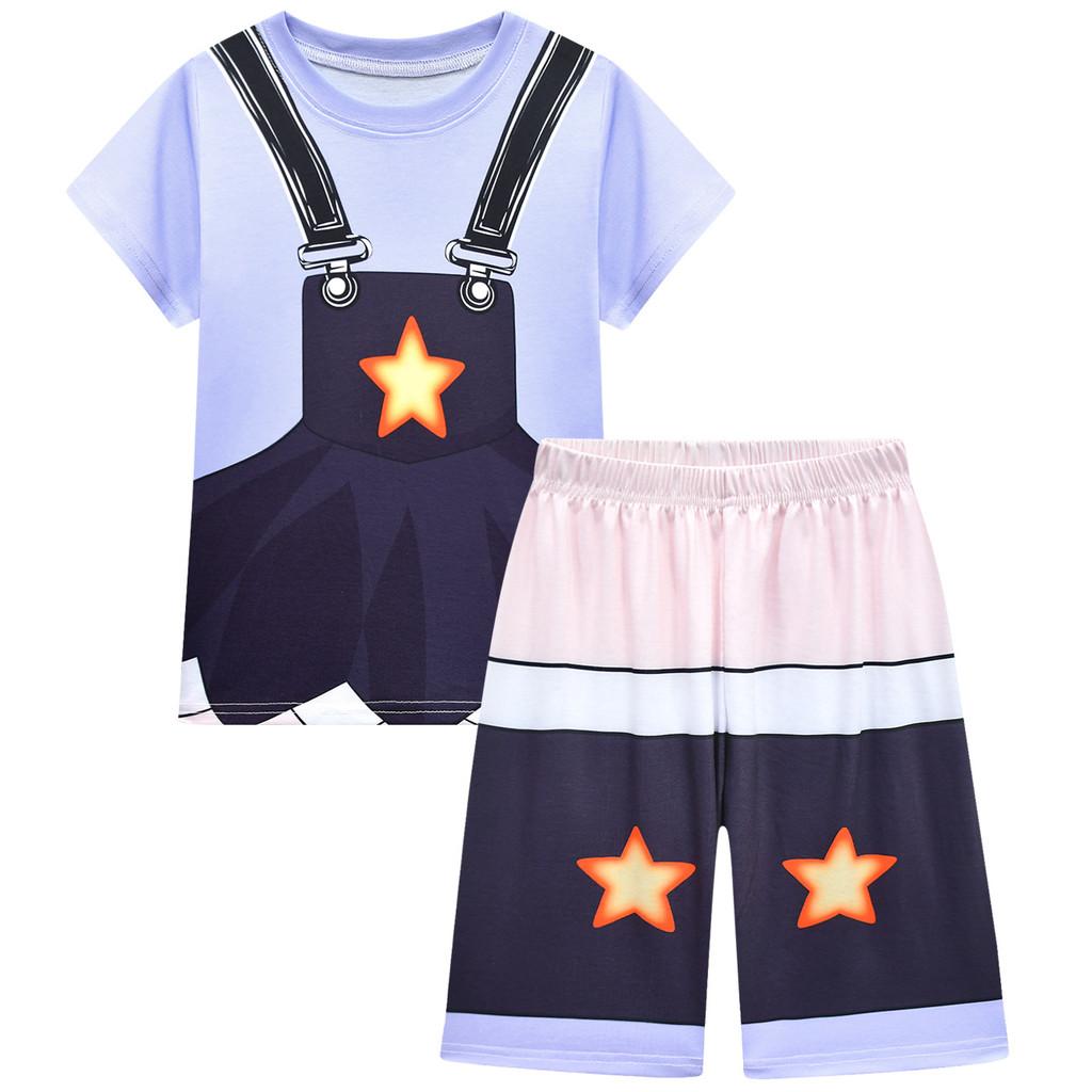 

19778 Kids Girls Lily Lovebraids Printed Short Sleeves Round Neck T-Shirt Top Shorts Sets 100cm фиолетовый
