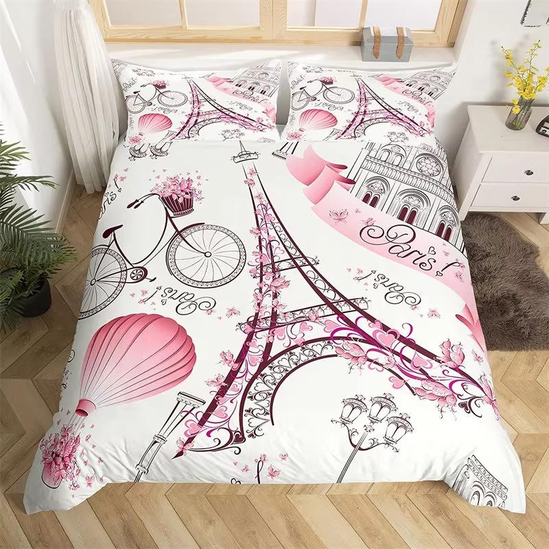 Eiffel Tower Duvet Cover Chic Paris Bedding Set Microfiber Modern French Style Romantic Theme Comforter Cover With Pillowcase