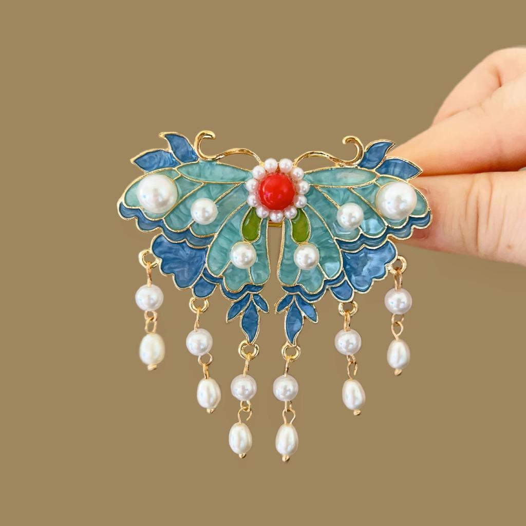 Elegant Blue Cloud Pearl Hairpin with Tassel