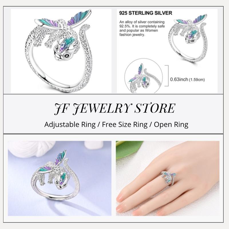 Free Size Ring For Women S925 Silver Original Blue Eyes Dragon Bee Shell Cherry Adjustable Rings Clover Chain Open Ring Jewelry