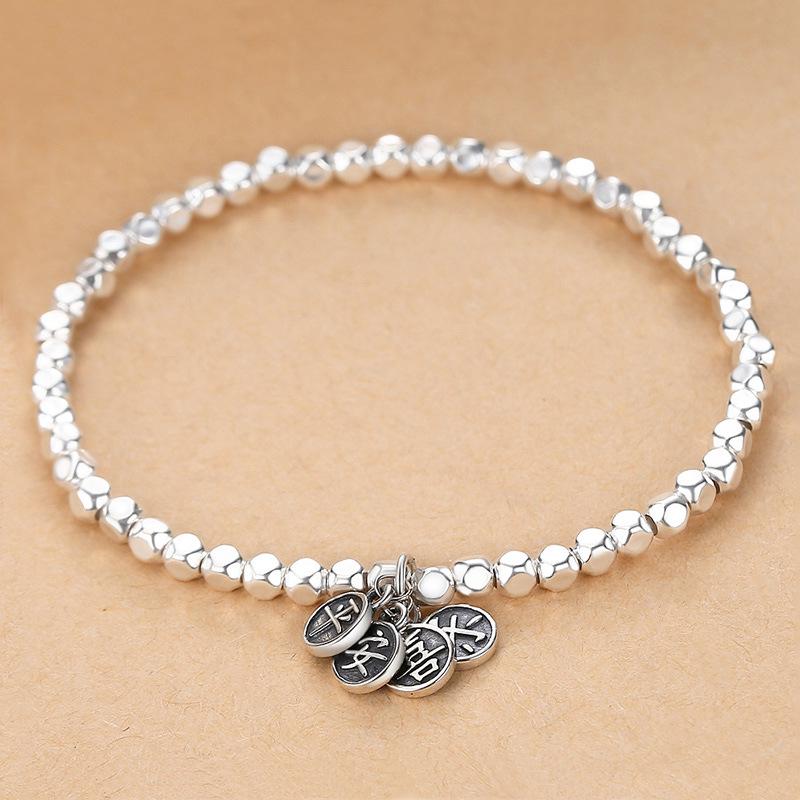 2024 Women s Peace & Joy S925 Sterling Silver Crushed Beads Elastic Bracelet 925 Silver