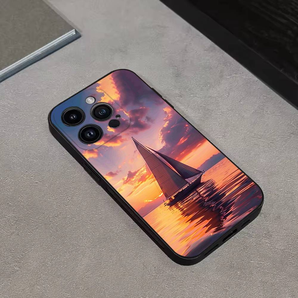 

Yacht Sailing Sunset Phone Case For iPhone 17,16,15,14,13,12,11 Plus,Pro Max,XS,X,XR,SE,Mini,8,7,Soft Silicone Black Cover iPhone16e