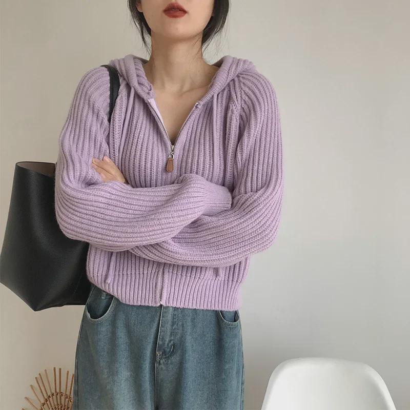 Korean College-Style Hooded Knitted Cardigan: Women's Loose Fit, Lazy Spring & Autumn Sweater Jacket