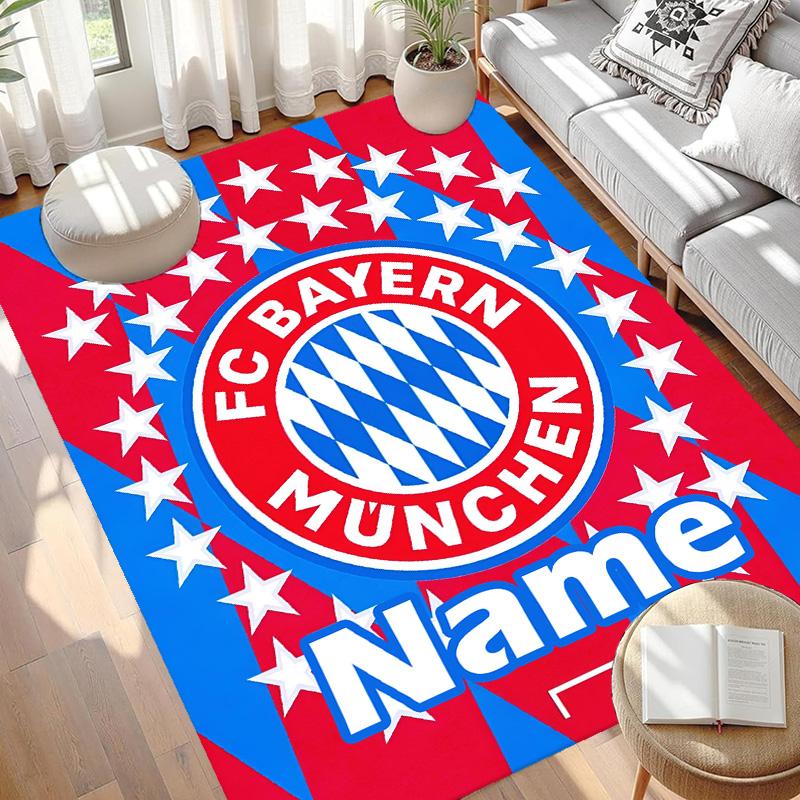 Custom Name Personalized FC Bayern Print Carpet, Versatile Home Decor Rug, for Playroom, Apartment, Balcony, Entryway, Hallway Gift