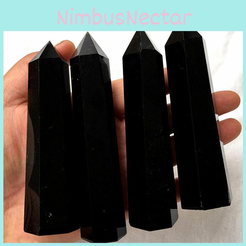 100 Obsidian Natural Black Quartz Crystal Stone Point Healing Wand Hexagonal