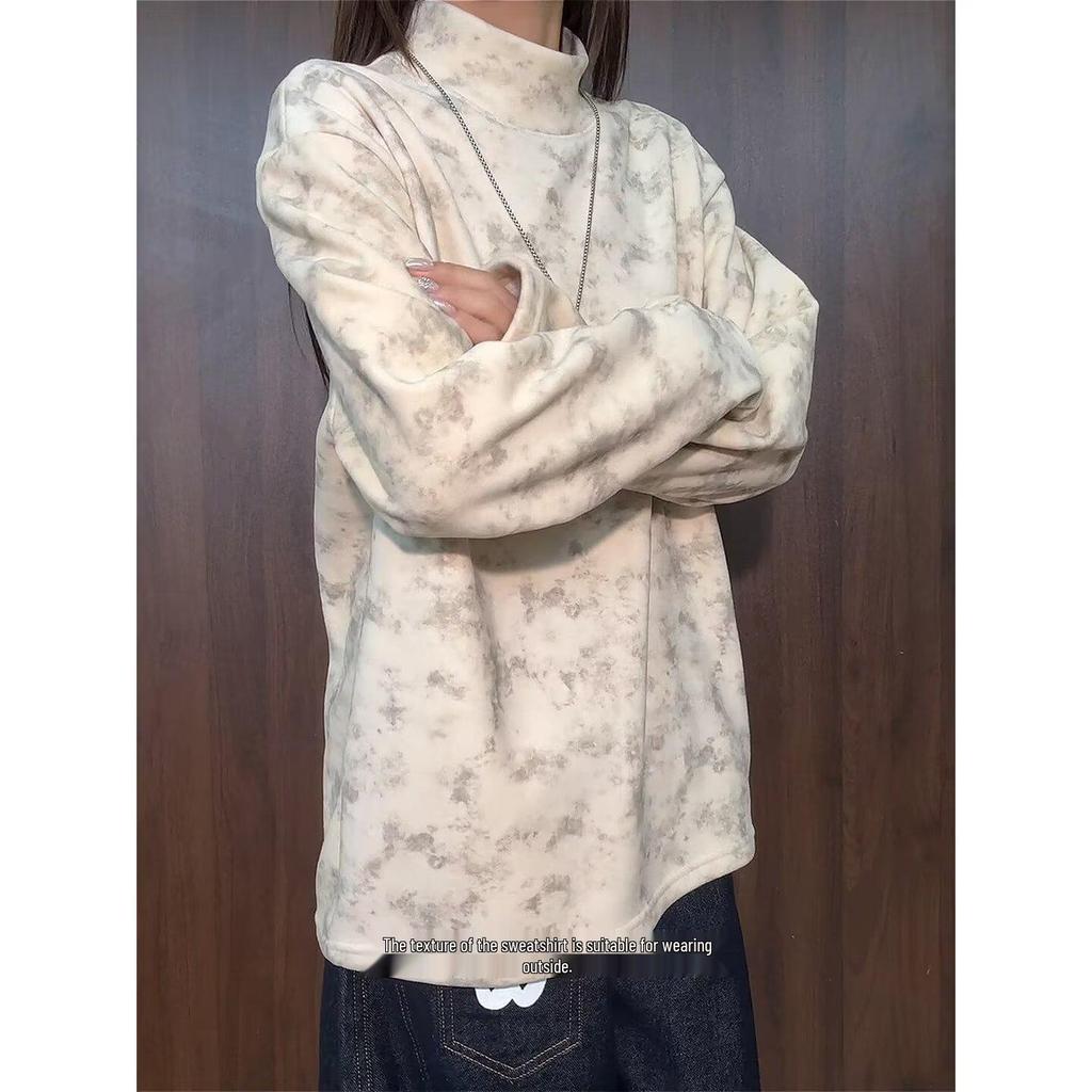 Unisex Marble Tie-Dye Half-High Collar Sweatshirt - Trendy, Comfortable, Long-Sleeve Casual Top