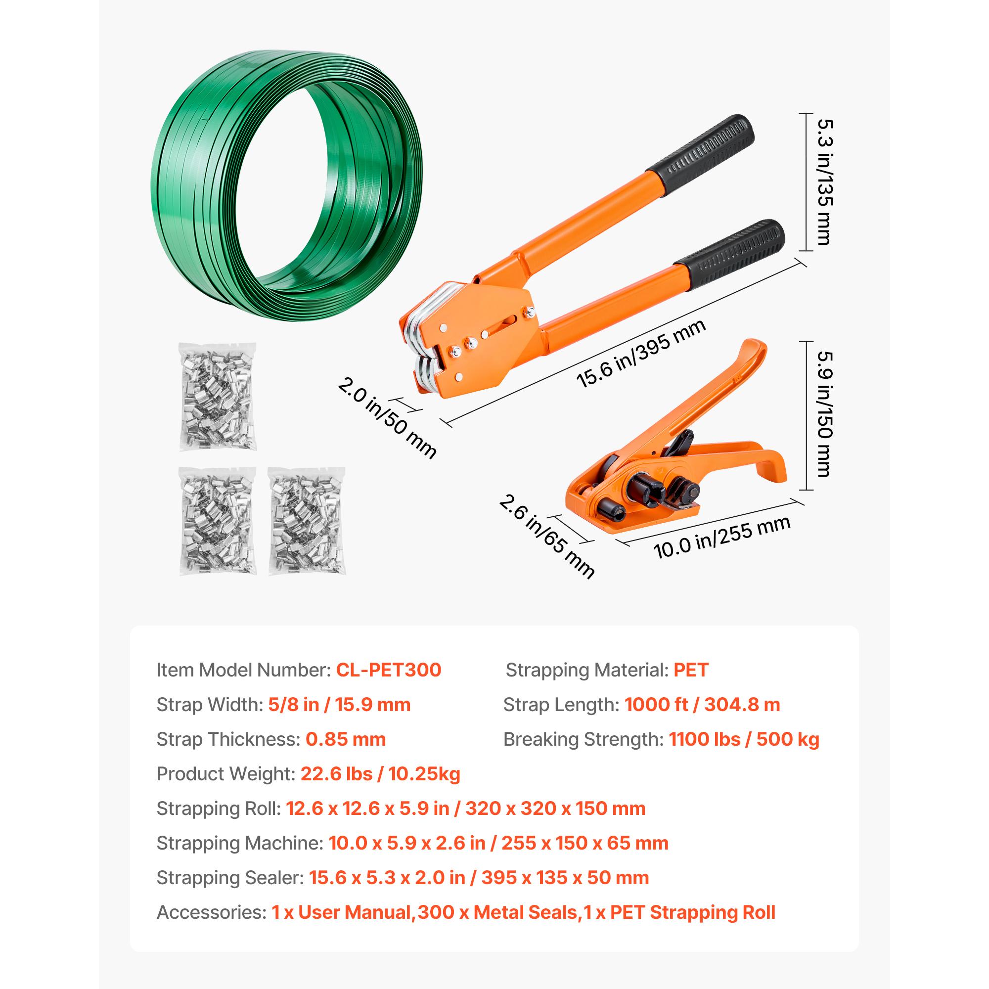 SucceBuy Ручная пластиковая обвязочная машина для обвязки Упаковочный ремень Пресс-подборщик с натяжным инструментом 1000 футов ПЭТ-лента 300 металлических пломб Комплект