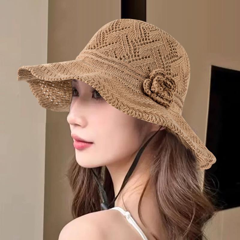 Summer outdoor foreign air breathable sunscreen bucket hat female Korean version big eaves show face small elegant versatile sun hat