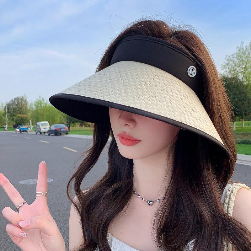 Summer New Hat Women's Big-brimmed Empty Top Hat Outdoor Cycling Sun Hat Portable Windproof Sun Hat
