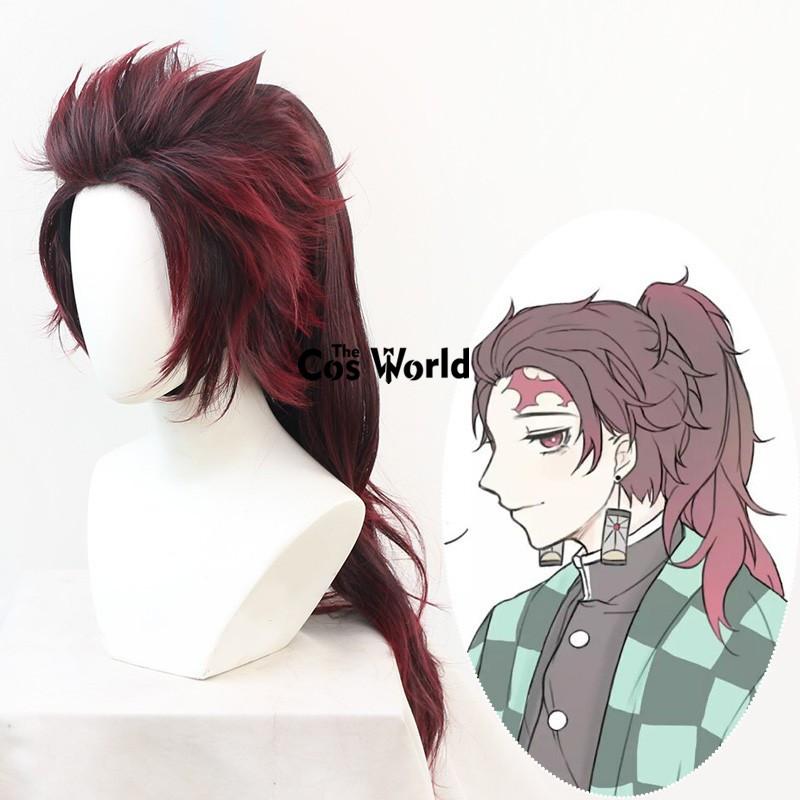 Kamado Tanjiro Halloween Anime Cosplay Wigs Fiber Heat Resistant Synthetic Hair + Wig Cap
