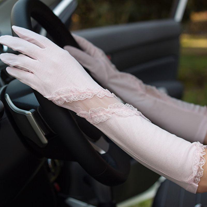 

38cm Mid Length Long Length Sun Protection Gloves Pure Cotton Oblique Lace UV Protection Non Slip Touch Screen Thin Oblique Lace 38cm light powder All yards