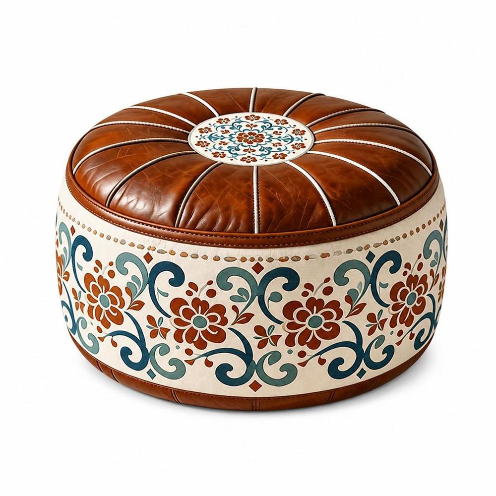 Round Shape Fillable Ottoman Pouf PU Leather Round Pouf Cover New Floor Seat Cushion  Home Use