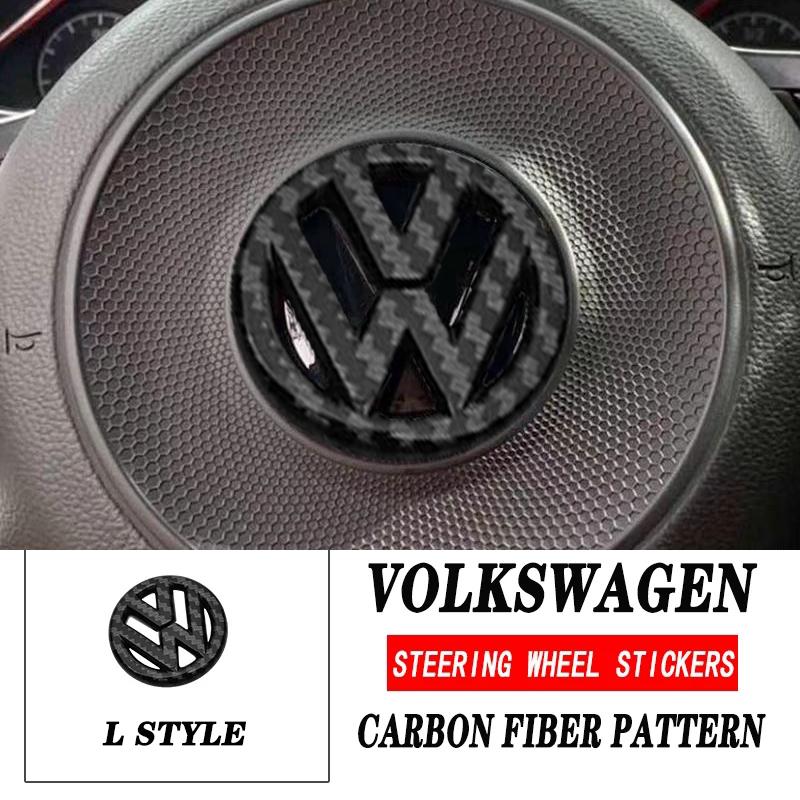 Voor VOLKSWAGEN Auto Koolstofvezelpatroon Logo Stuurwiel Decoratie Sticker Accessoires Voor VW GTI Polo Golf 5 6 Passat Sciro