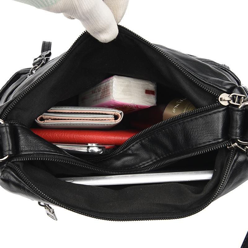 Borsa a tracolla multistrato in morbida pelle tinta unita da donna, grande capacità, borsa da viaggio multifunzionale sottobraccio