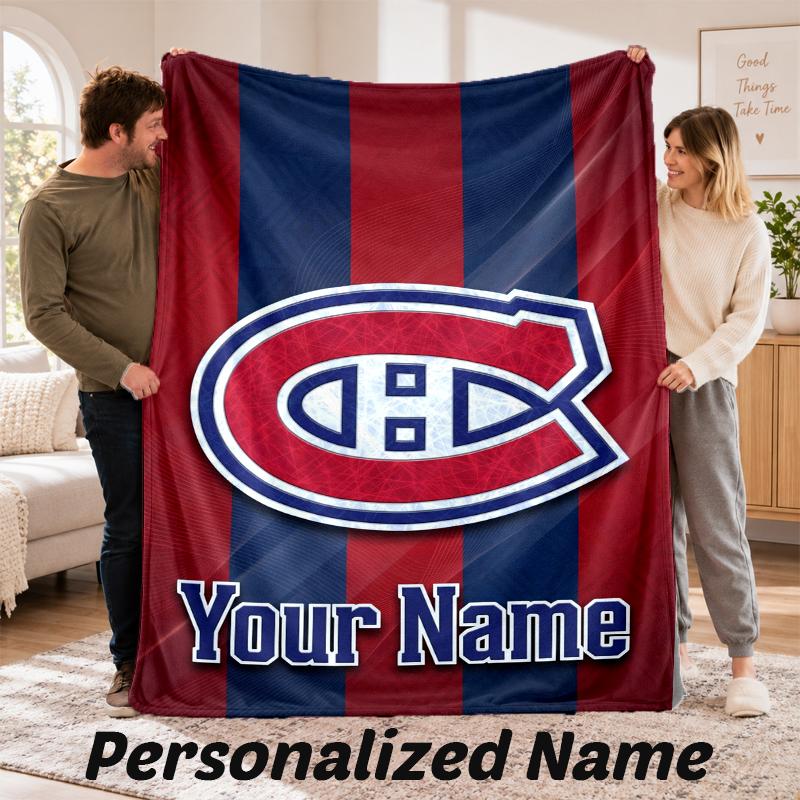 Montreal Canadiens Personalized Flannel Blanket Custom Name Text Soft Throw Blanket Home Decor