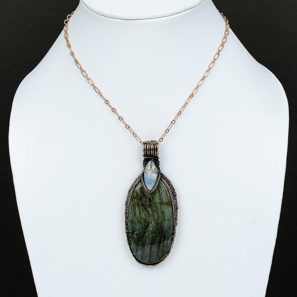 Labradorite Copper Pendant Copper Wire Wrapped Jewelry Rainbow Moonstone Pendant Handmade Boho Pendant Gemstone Copper Jewelry Gift For Her