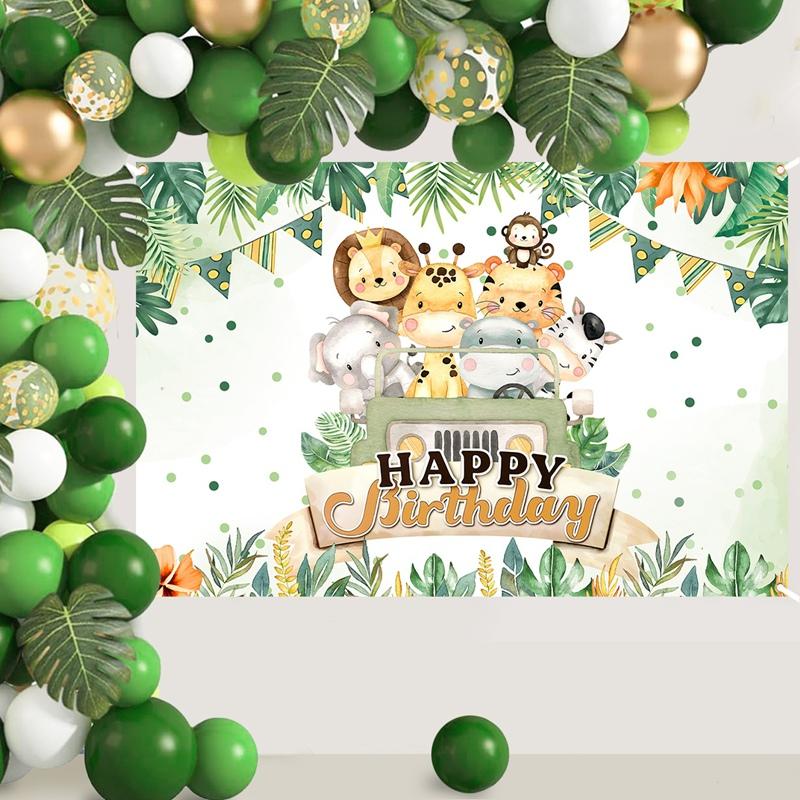 Sfondo per festa di safari con animali della giungla, sfondo Wild One, decorazione per festa di compleanno per il primo anno, sfondo per foto per neonato