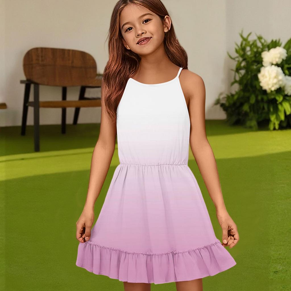 Children's Summer Casual Fashion Round Neck Solid Color Sleeveless Dress
