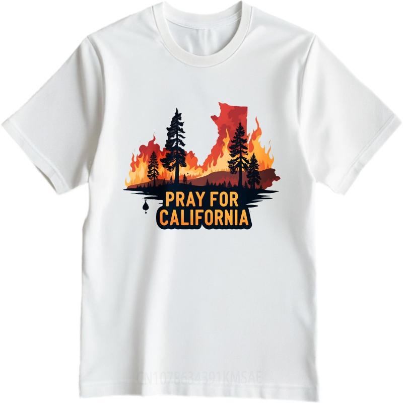 Übergroßes Sommer Herren T-Shirt Kalifornien Feuer Silhouette Bäume Gebet Kurzarm Bequem Rundhals T-Shirt